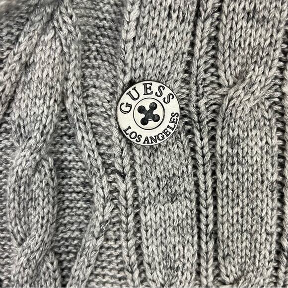 Guess Cardigan Sweater High Neck Double Button Down Pockets Long Waist Medium - Picture 7 of 10